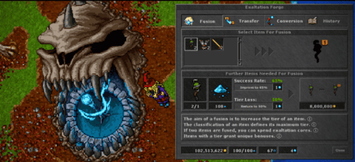Interface da Exaltation Forge de Tibia